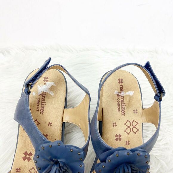Naturalizer 9 N Womens Blue Leather Explorer Floral Detail Wedged Sandals - Picture 7 of 11